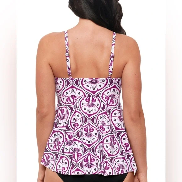 26. Swim Solutions Women's Tiletale V-Neck Tankini Top - Picture 2 of 2